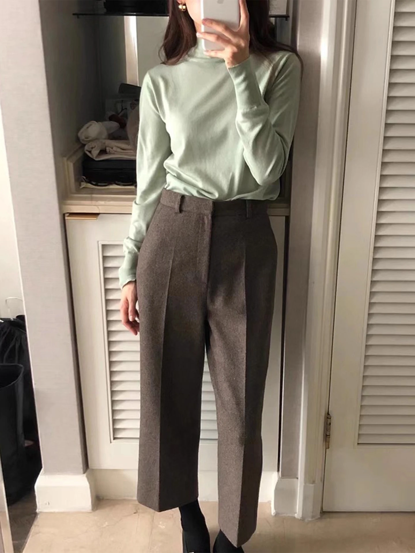 الرجعية عالية الخصر التخسيس عادية تسعة أقدام السراويل النسائية دعوى السراويل 2025 شتاء جديد Sle تنوعا شقة اصطف مستقيم الساق T... #2