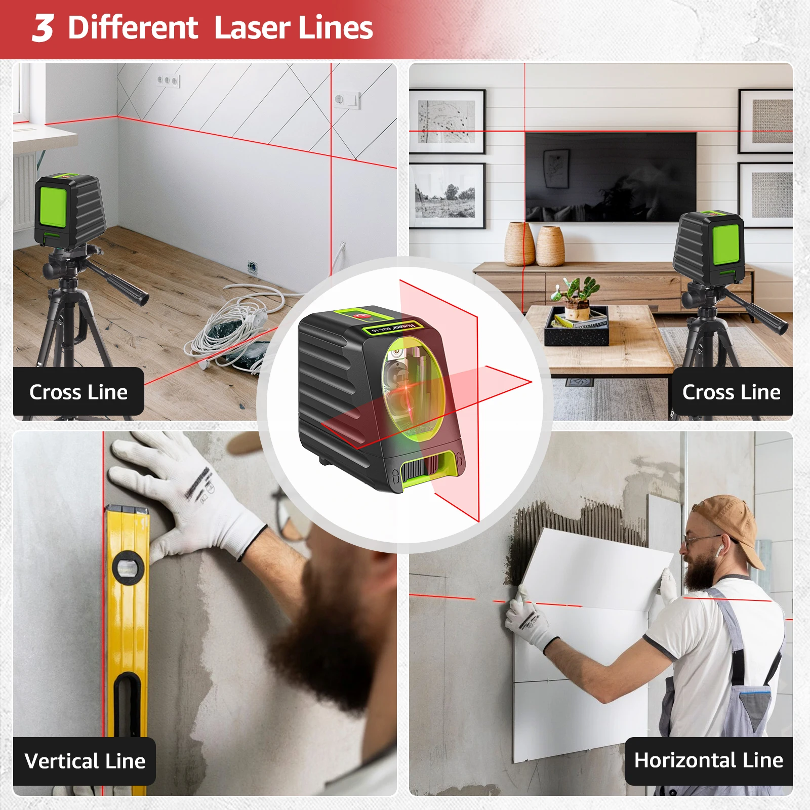 Huepar BOX-1R Nível de laser de linha cruzada de feixe vermelho com suporte magnético Lasers verticais/horizontológicos Ferramenta de laser de nível autonivelante