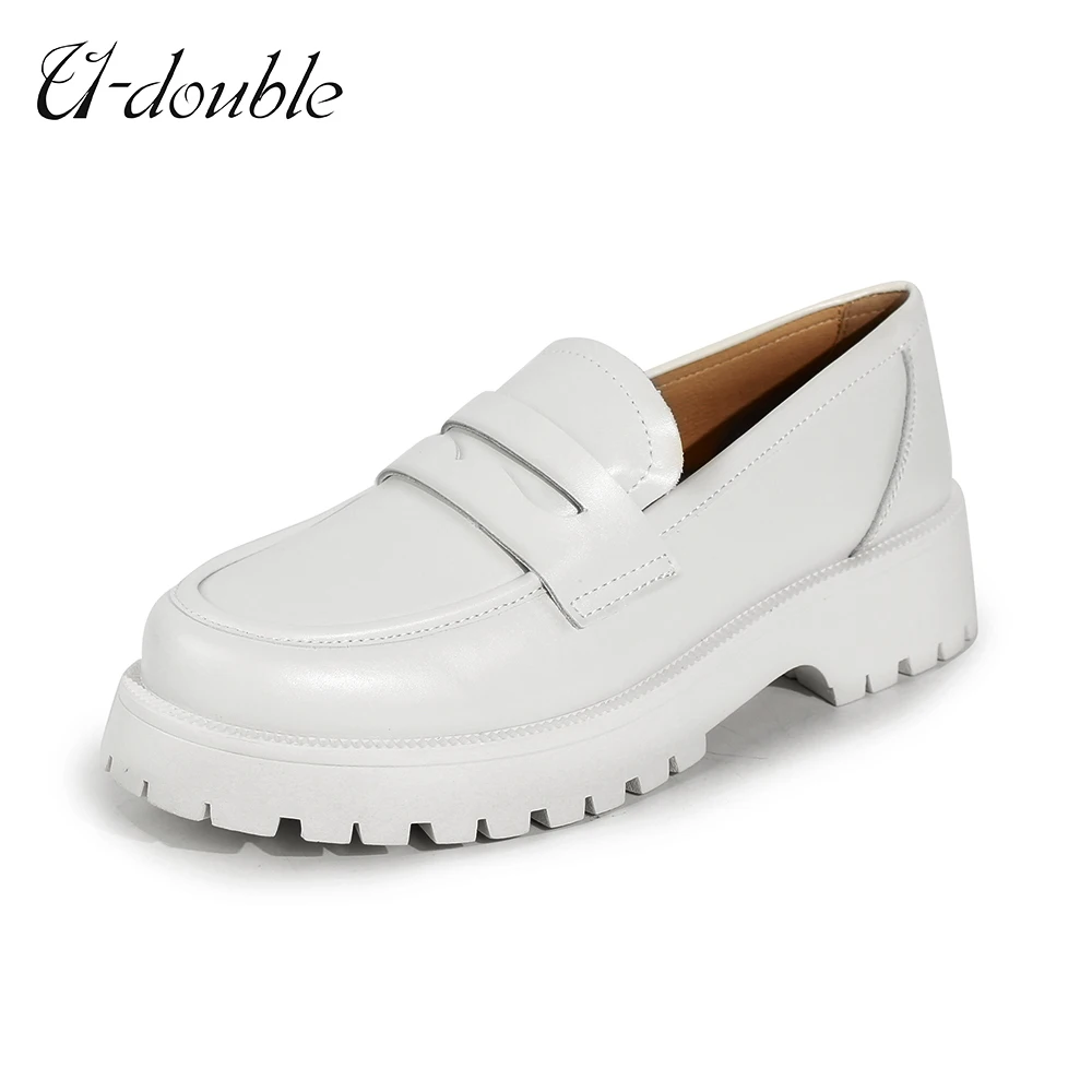 U-DOUBLE Scarpe primaverili da donna stile britannico 2022 nuovi mocassini casual stile college con la suola spessa scarpe moda in vera pelle ragazze