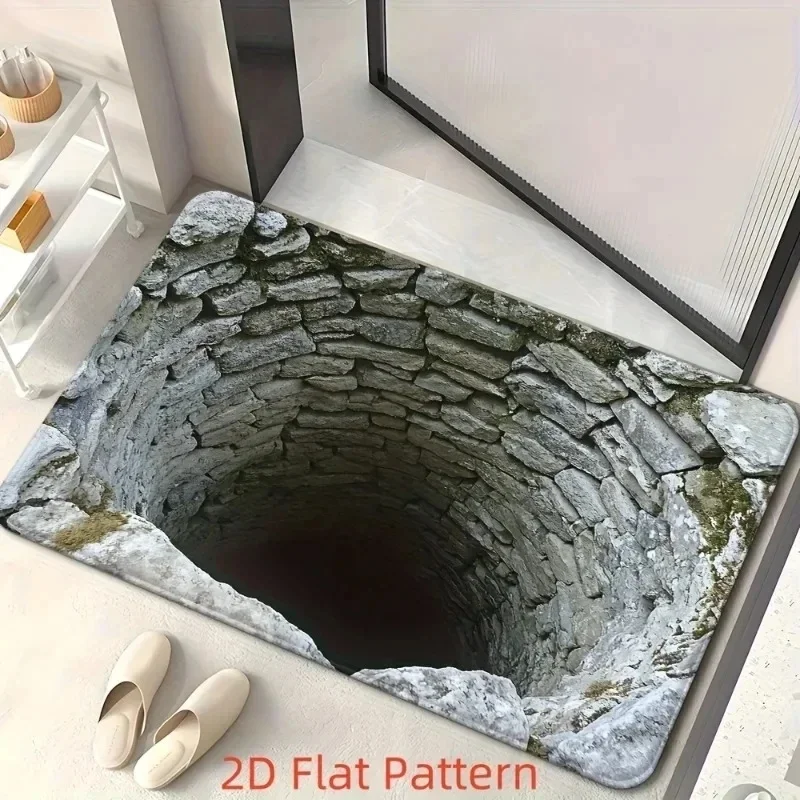 3D Carpet Optical Illusion Endless Abyss Non-Slip Door Mat Machine Washable for Bathroom Bedroom Camping Yoga Durable Floor Rug