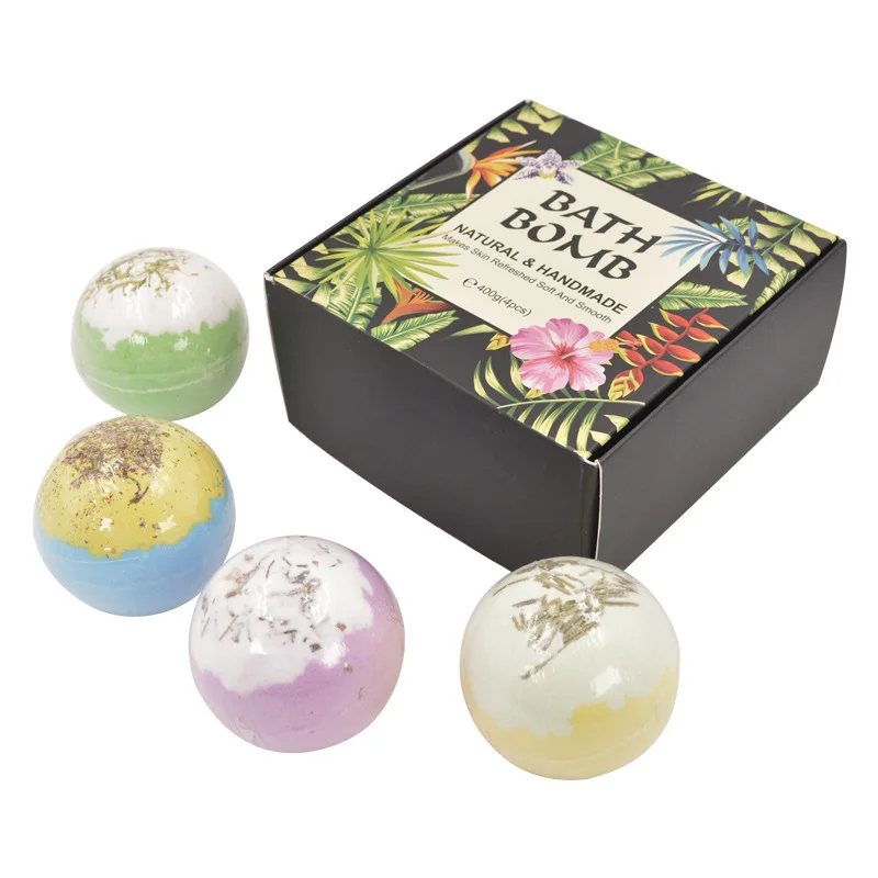 4Pcs/Set Bath Bomb Gift Set Bath Salt Balls Essential Oil Bath Bombs for Moisturizing Skin Fizzy Spa Bubble Bath Aromatic Odor