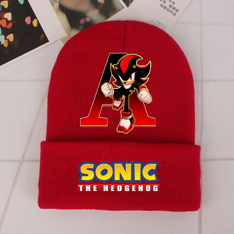 

Sonics Children Woolly Cap Boy Knitted Hat Winter Warm Outdoor Cycling Thermal Hat Cartoon Casual Letters Caps Hats Xmas Gift