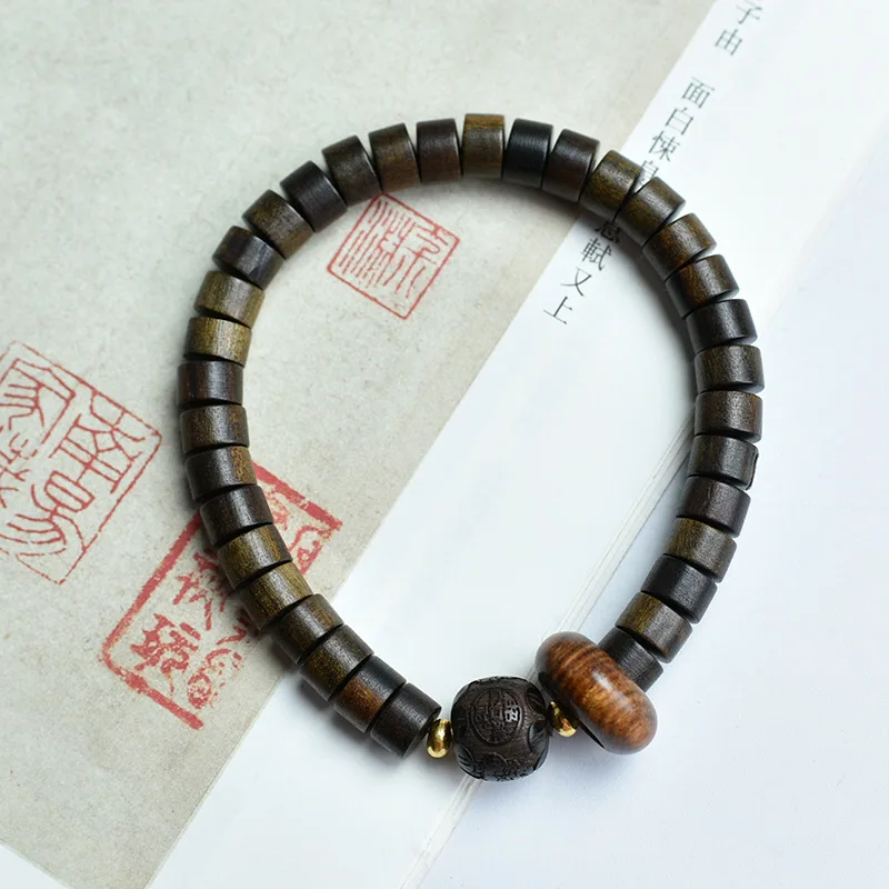 Bodhisattva Chess Agarwood Single Strand  Natural Wood Tablet   Vintage Buddhist  Decorative Beads  Wholesale S