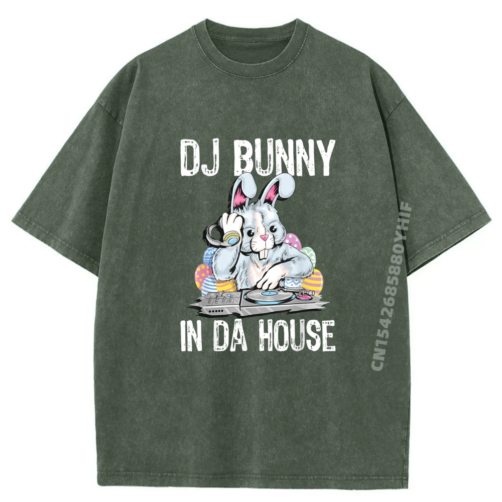 قمصان Dj Bunny In Da House جرافيك للرجال مطبوعة Camiseta ملابس كلاسيكية مغسولة صيفية غير رسمية على الموضة