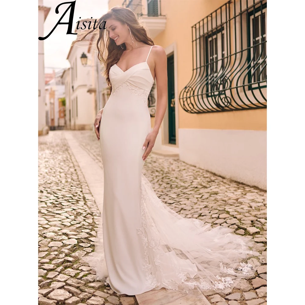 

Classic Mermaid Wedding Dresses Simple Sleeveless Appliques Bridal Gowns backless Court Train Bridal Dresses Robe De Mariée