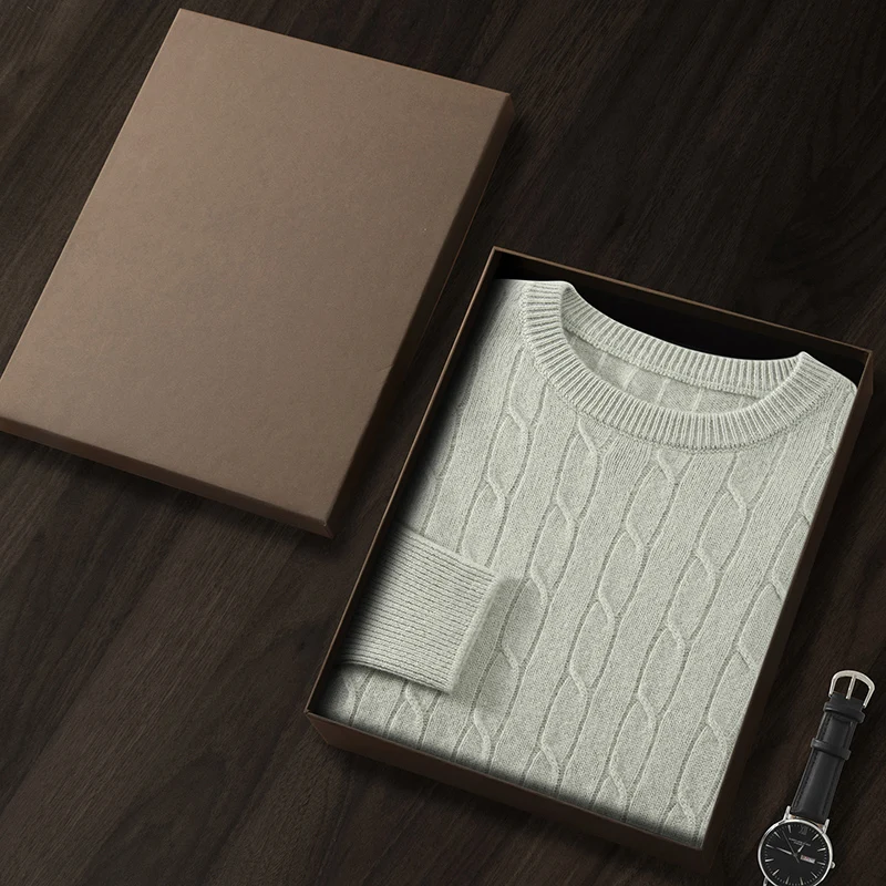 100% cashmere men's pullover business casual high-quality knitted sweater round neck thickened Tops loose Pull Jumper streetwear