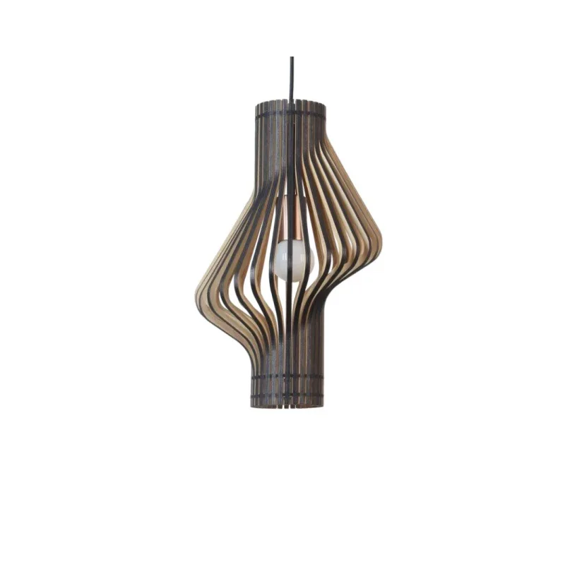 Deep and shallow wood grain woven cage chandelier, large flat area arrangement flow curve art decoration hanging lamp