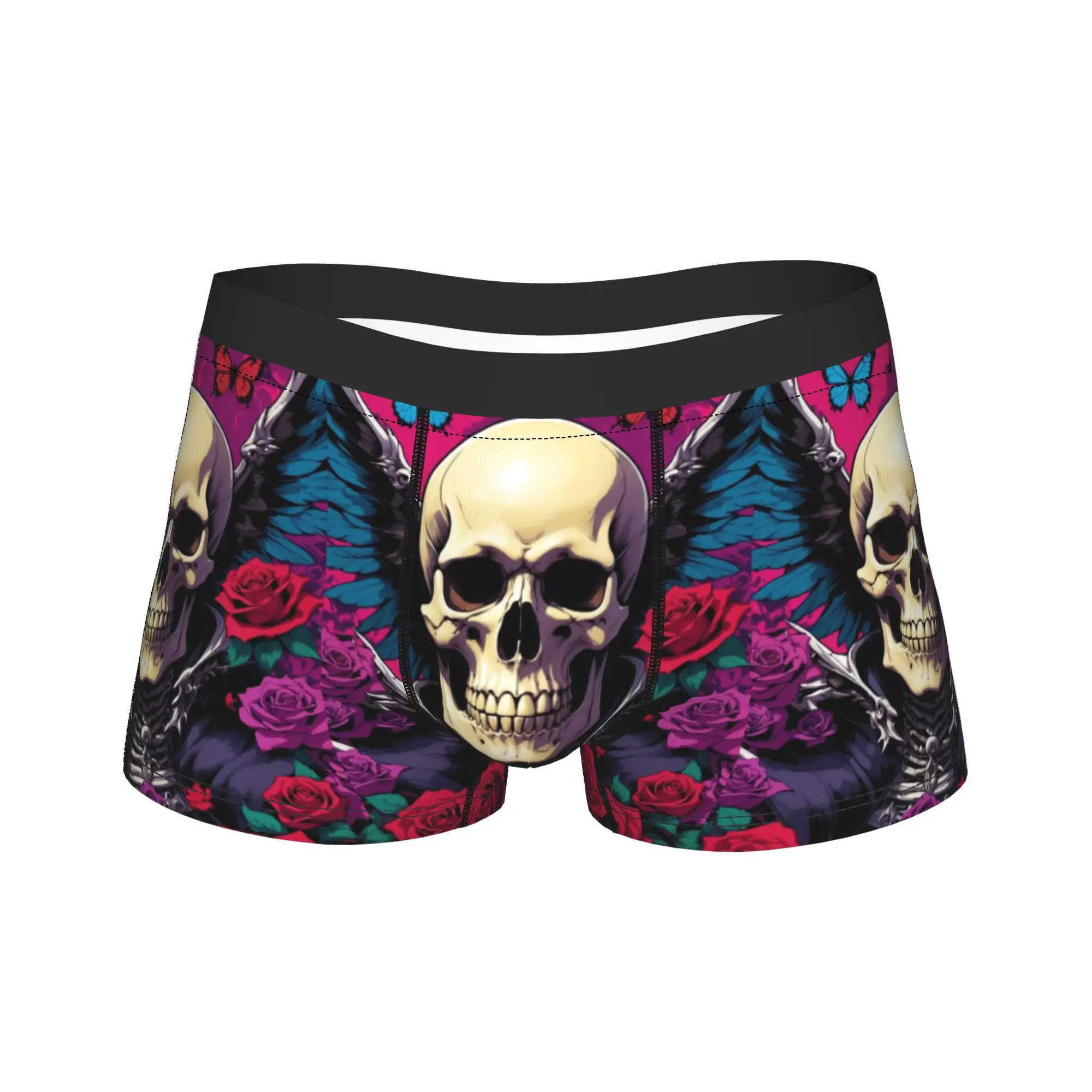 Novel Fun Gothic Rose Skeleton Portrait Underwear  Pattern Boxershorts Quality Man Underpants Novelty Shorts Briefs Gift Idea