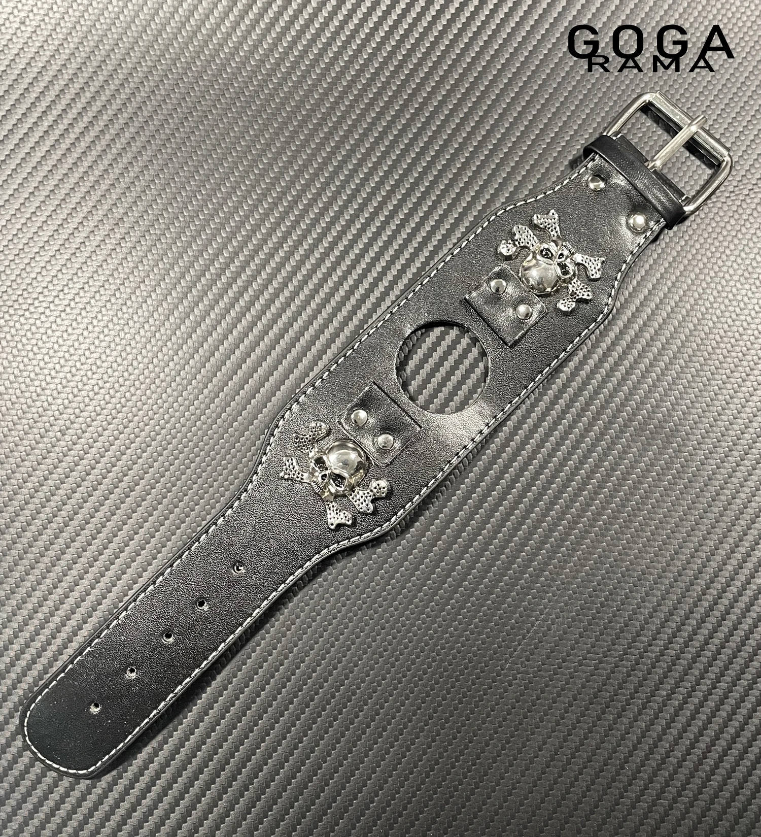 

GOGARAMA Unique Design Wide Edge Skull Black Leather Genuine Leather Band for Samsung Galaxy Watch 8 4 5 Pro 6 7 Ultra 2 Strap