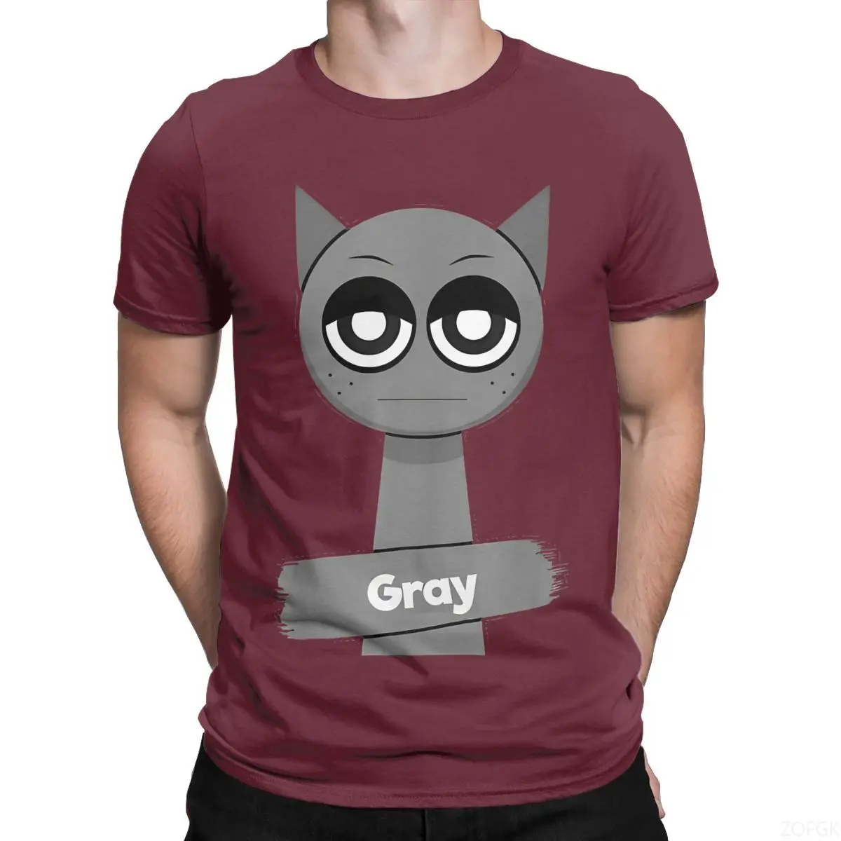 

Sprunki Gray Fun Game T-shirt Men's Retro T-shirt Round Neck T-shirt Short Sleeved Top