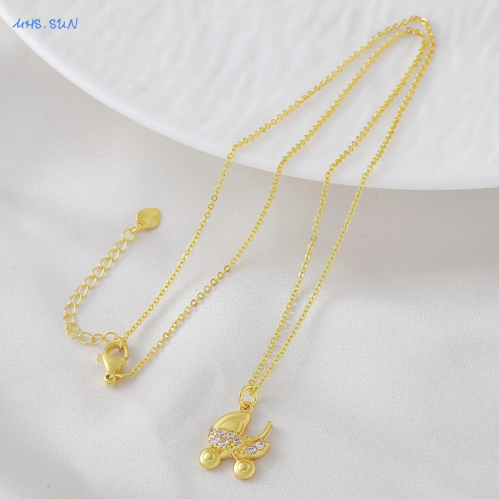 SUNSLL Fashion Gold Plated Baby Stroller Zircon Inlaid Pendant Necklace Women Jewelry Gifts For Daily Commute And Party Wear