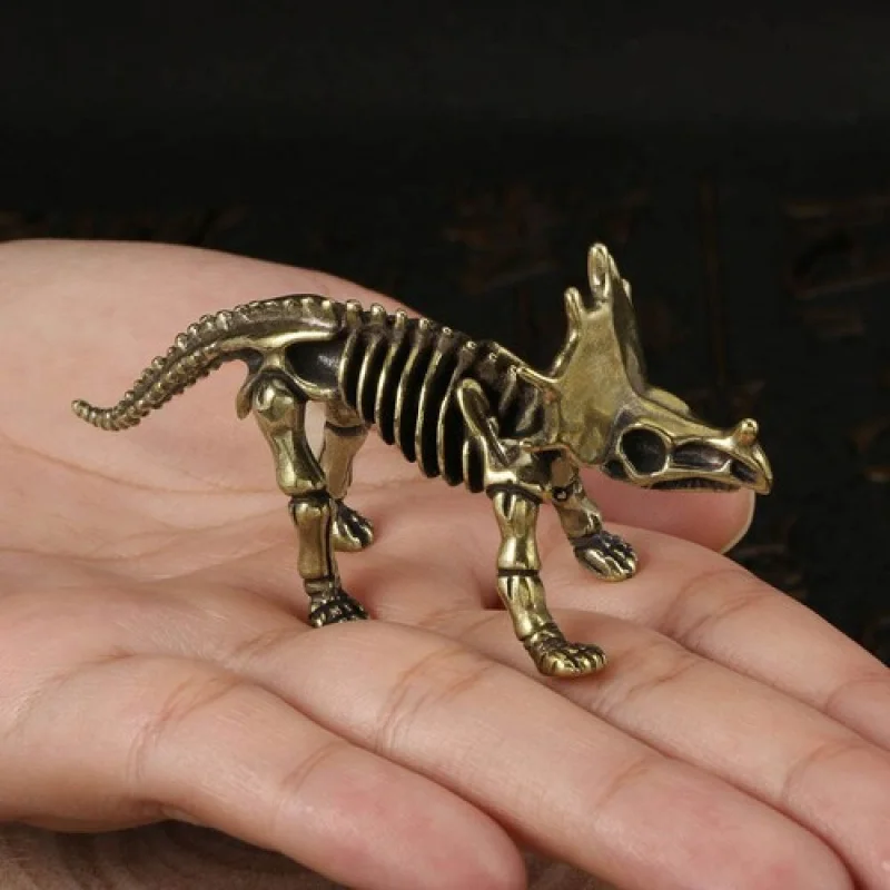 Brass Dinosaur Bone Statue Triceratops Animal Ornament Toys Desktop Decoration