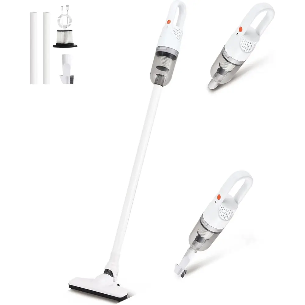 

Lightweight 6-in-1 Stick Vacuum Cleaner, 100W Motor, Portable Handheld for Hard Floors, Carpets, Pet Hair, Cordless White