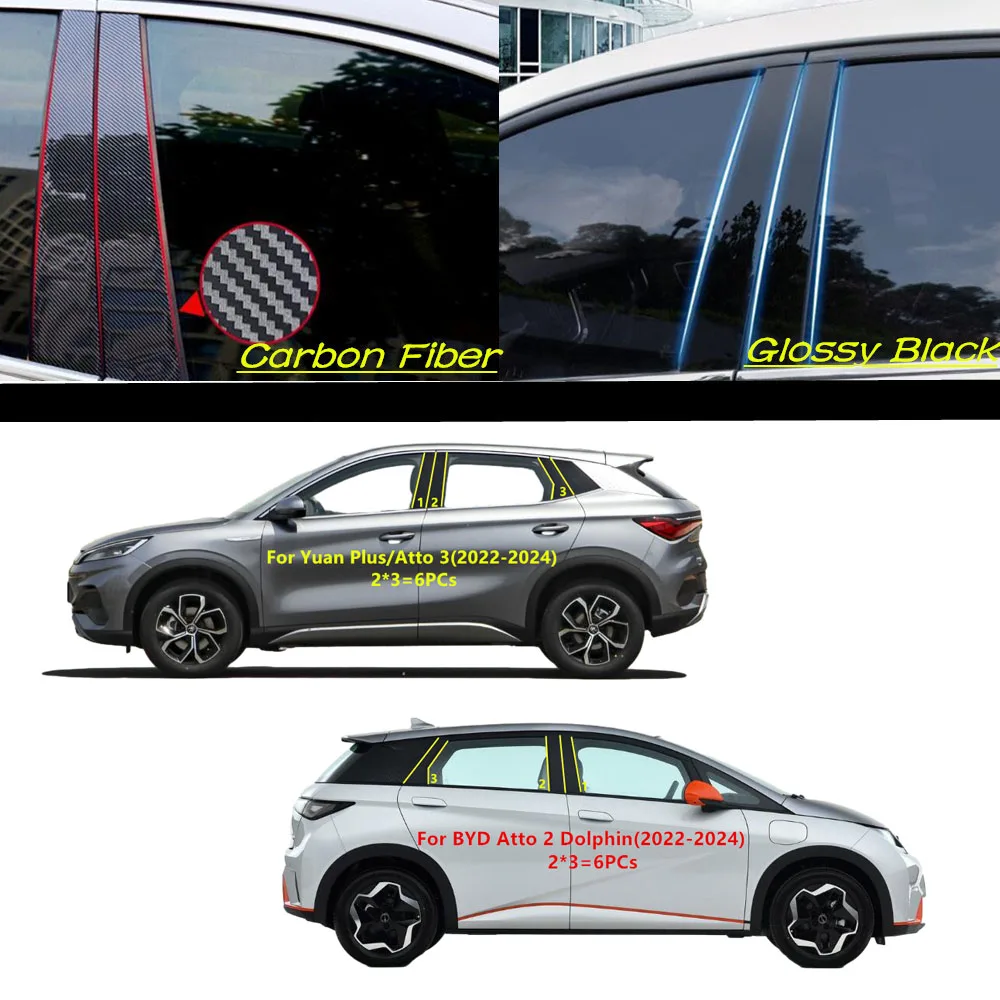 Auto PC Material Säule Post Abdeckung Tür Trim Fenster Molding Aufkleber Zubehör Für BYD Atto 2 Dolphin/Yuan plus/Atto 3 2022-2024