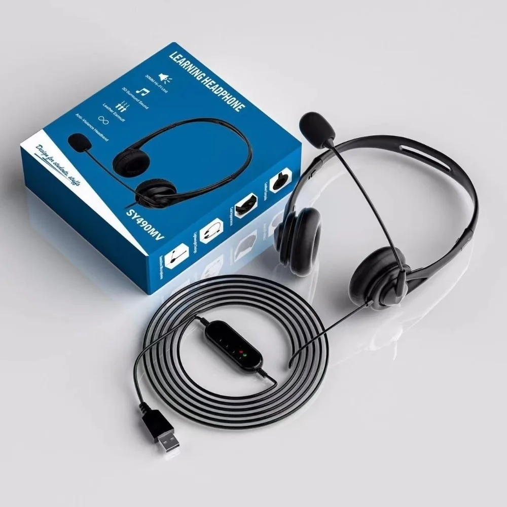 

3.5mm USB Call Center Headset Wired Volume Control Business Headphones with Mic Mute Cancelling Earphones Call Headphones