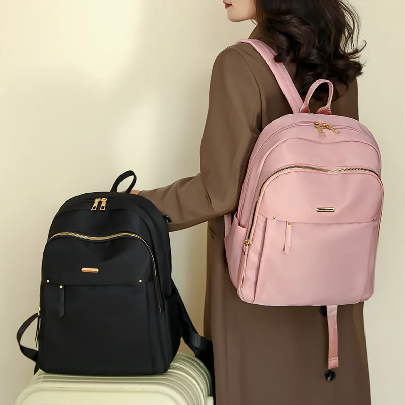 Waterproof Nylon Backpack for Women Lightweight School Backpack Multi-Pocket Travel Daypack Elegant Leisure Backpack with Zipper