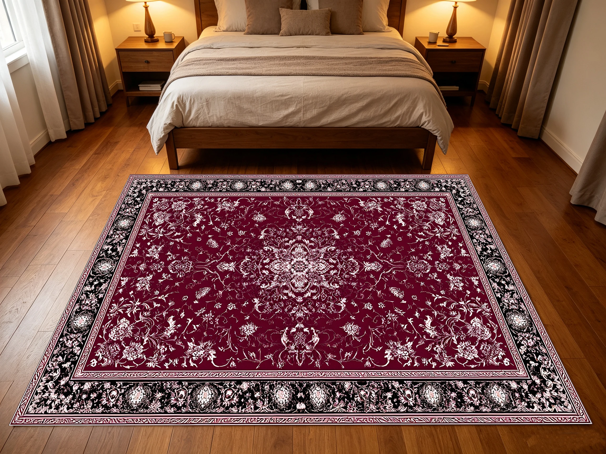 2D Burgundy Retro Persian Pattern Rug: Comfortable to Walk On, for Living Rooms & Bedrooms, Enhancing the Space with a High-End Feel