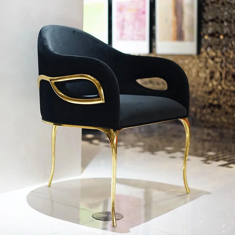 

Light luxury stainless steel dining chair villa restaurant home eagle eye backrest leisure chair high-end