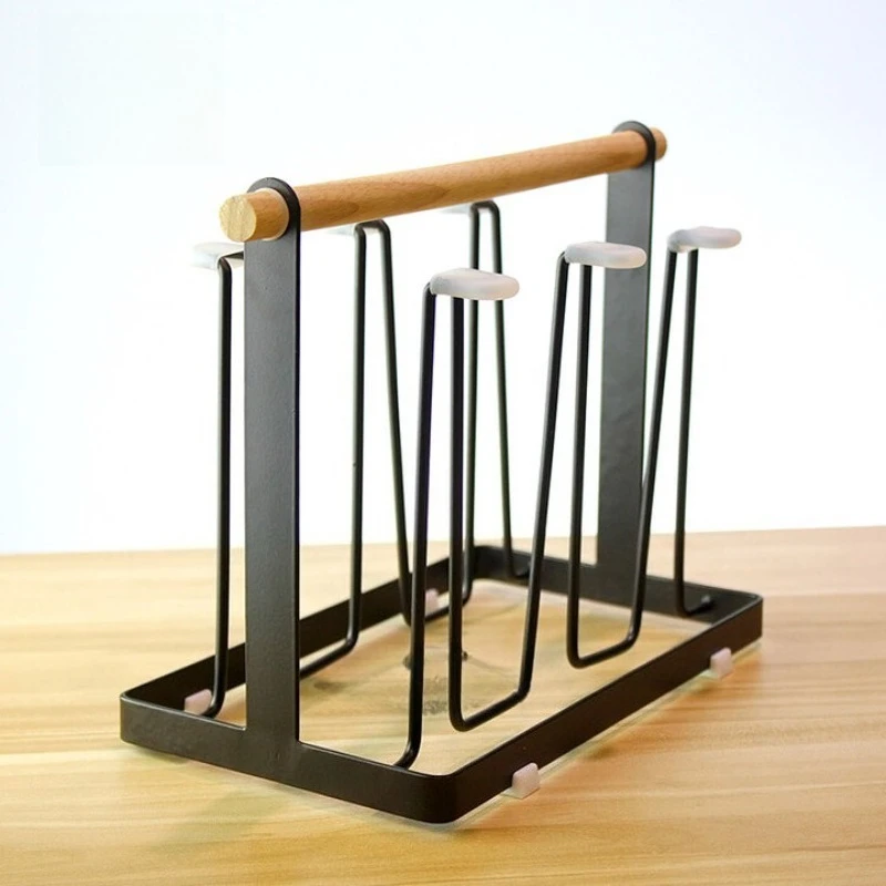 

Thickened Nordic simple water cup rack, Japanese-style wooden handle wrought iron, glass water cup, mug drain cup holder