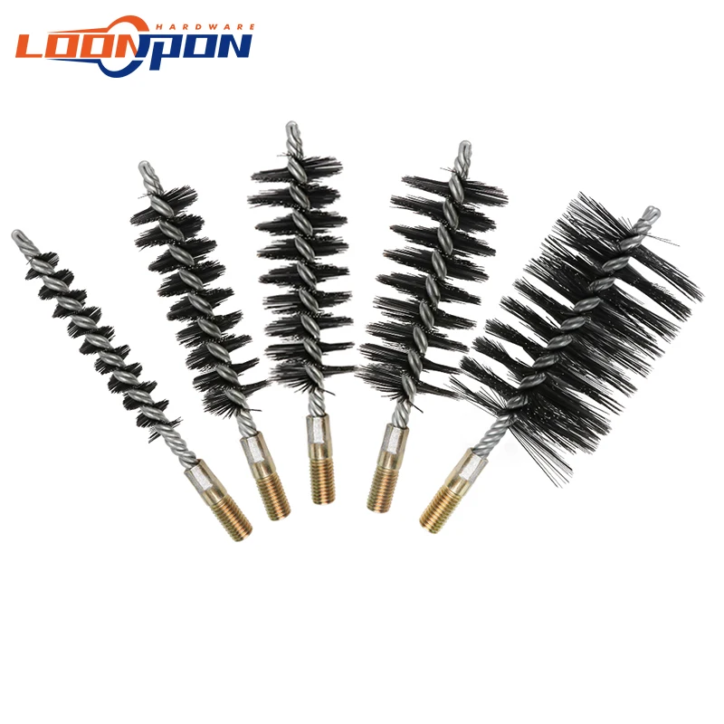 Loonpon 18-75mm Thread Wire Brush Metal Handle Pipe Tube Cleaning Chimney Brush Stainless Steel Wire Pipe Cleaning Brush