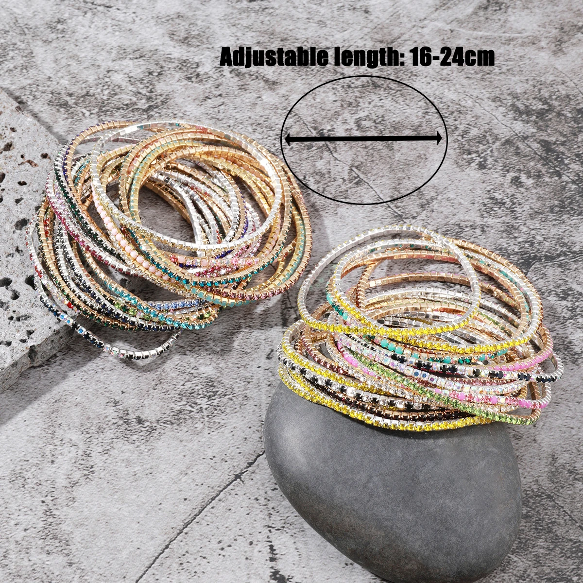 10/20pcs Colorful Sparkling Single Row Rhinestone Inlaid Adjustable Bracelet Set