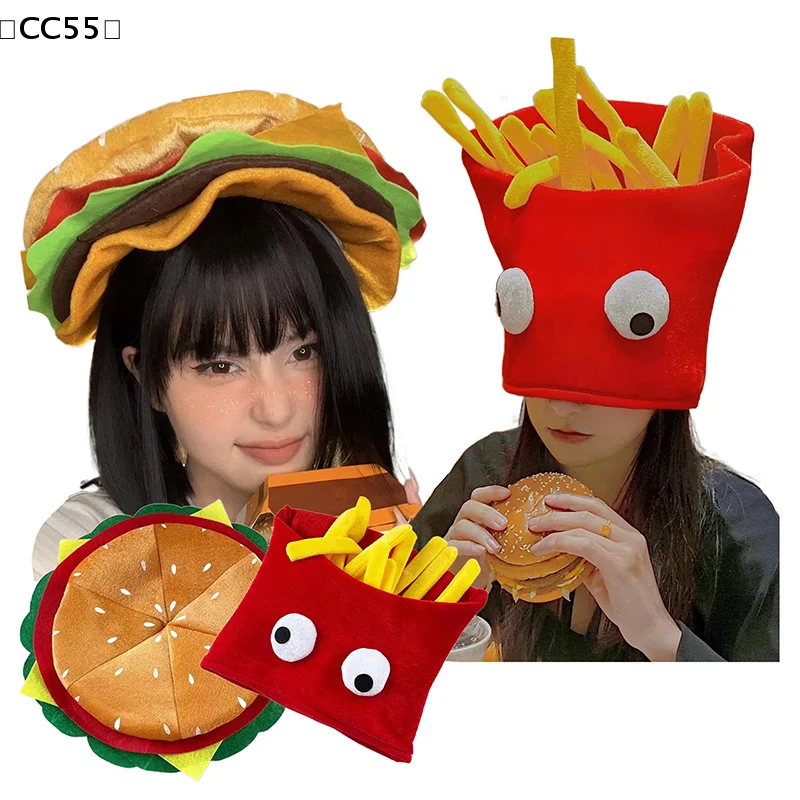 ieniaCC55 Maga Lustige personalisierte Burger-Frites-Hüte für Damen und Herren, Cartoon-Mode, warm halten, kreative süße Mütze, Foto-Requisiten, Mütze, Geschenke