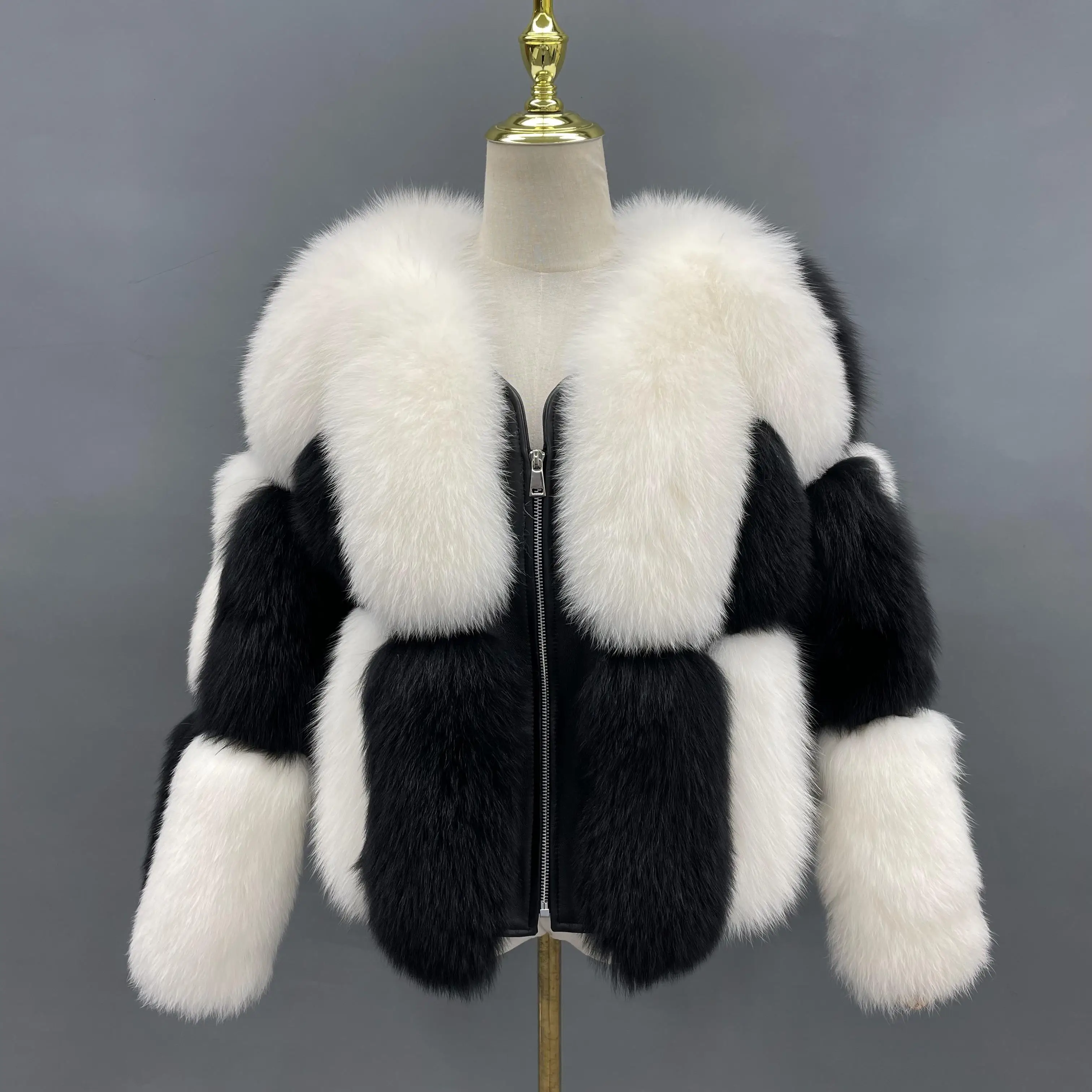 MISSJANEFUR Real Fur Coat 2022 Luxury Fashion Genuine Leather Fox Fur Jackets Wholesale Warm Winter Clothes