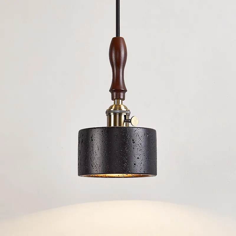 

American-style Retro Bedroom Bedside Chandelier With Switch Creative Simple Italian Restaurant Wood Black Stone Art Chandeliers