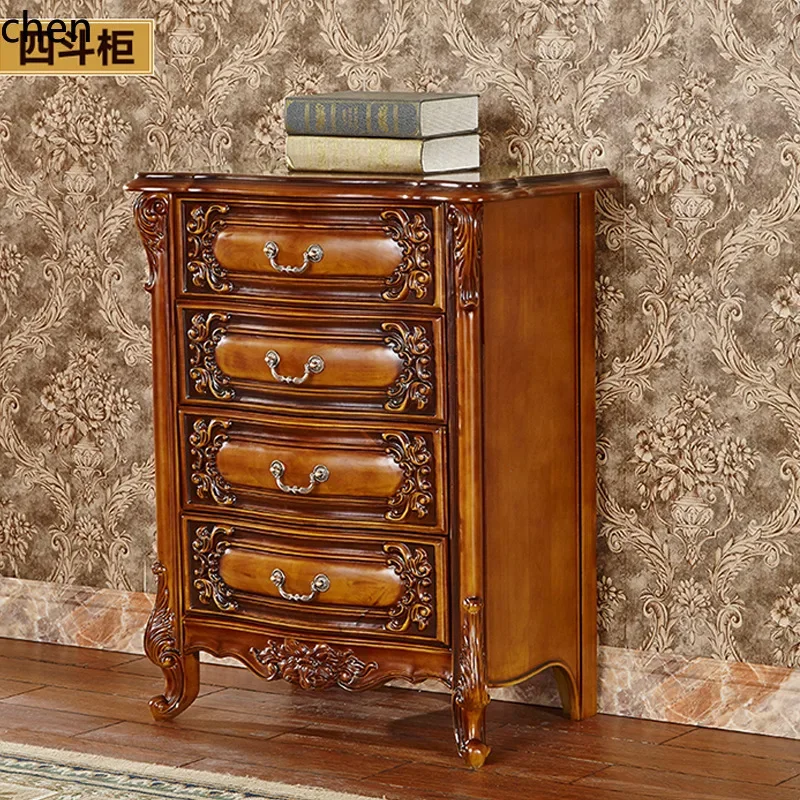 Five-Drawer Cabinet Retro Carved Three-Four Solid Wood Five-Drawer Cabinet Storage Rustic Antique Storage Chest Vintage