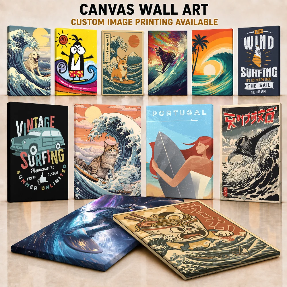 Surfing Canvas Poster Customized Photo Energetic Competition Style Canvas Wall Art For Bedroom Or Clubhouse Fitness Lover Gift