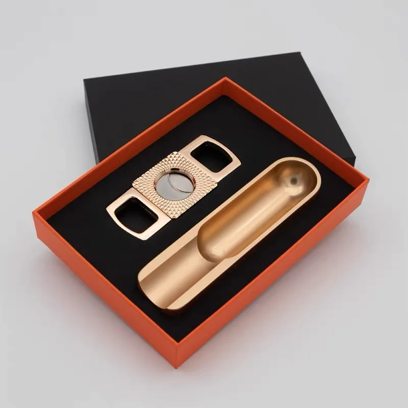 DSA Metal Aluminum Cigar Ashtray + Cigar Scissors Set High-end Gift Box Cigar Accessories Gift Box