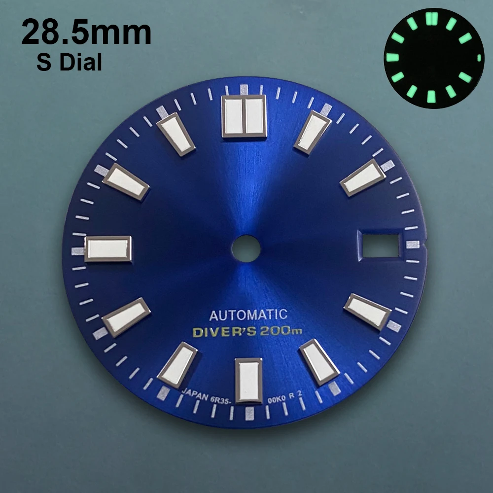 28.5mm S Logo Sunburs Dial Fit NH35/NH36 Japan Movement Green Luminous Dive High Quality Dial Watch Modification Accessories