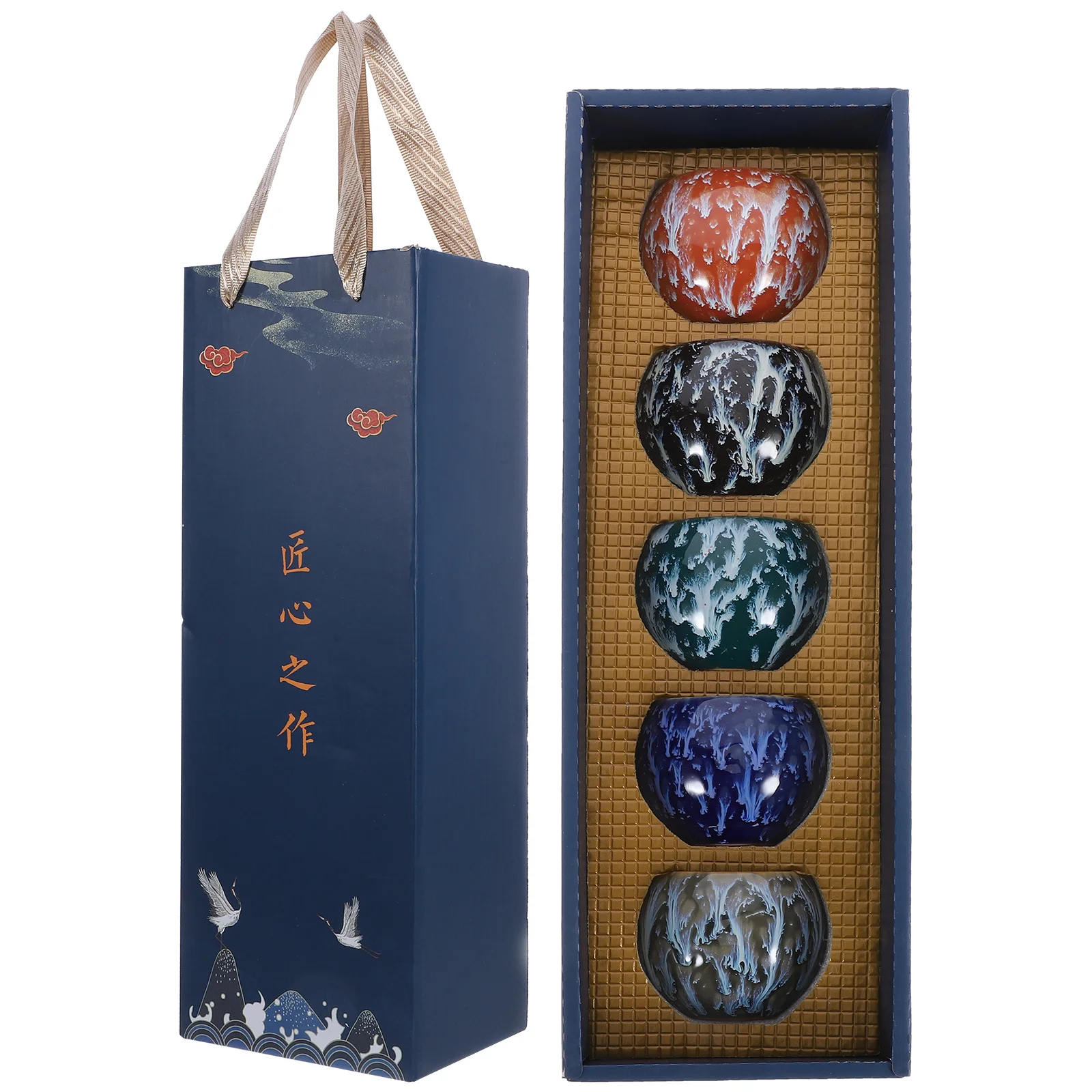 

5Pcs Kiln Transformation Ceramic Tea Cup Vintage Style Tea Drinking Cups Home Office Ceramic Tasting Cup