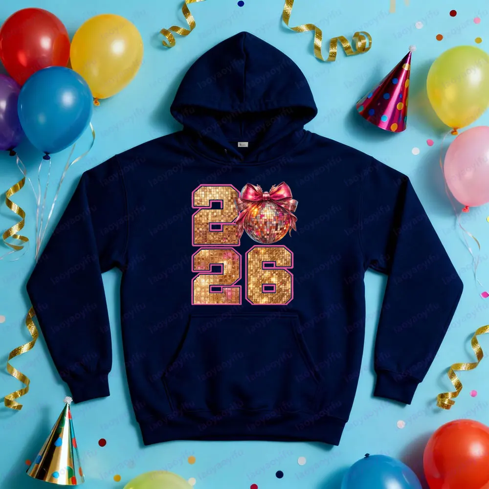 2026 السنة الجديدة ديسكو الكرة البلوز الرجعية Coquette القوس السنة الجديدة الملابس ليلة رأس السنة الجديدة حفلة رائجة البيع النساء هوديس الموضة #2