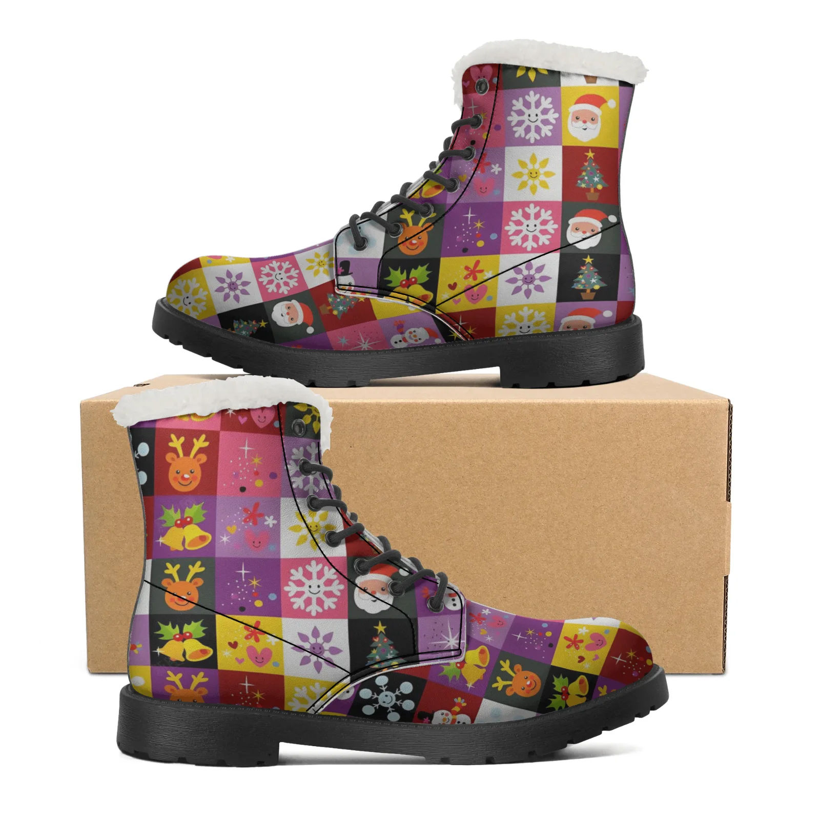 

Customized Christmas element plush boots casual boots hot selling men and women mid-calf boots winter boots