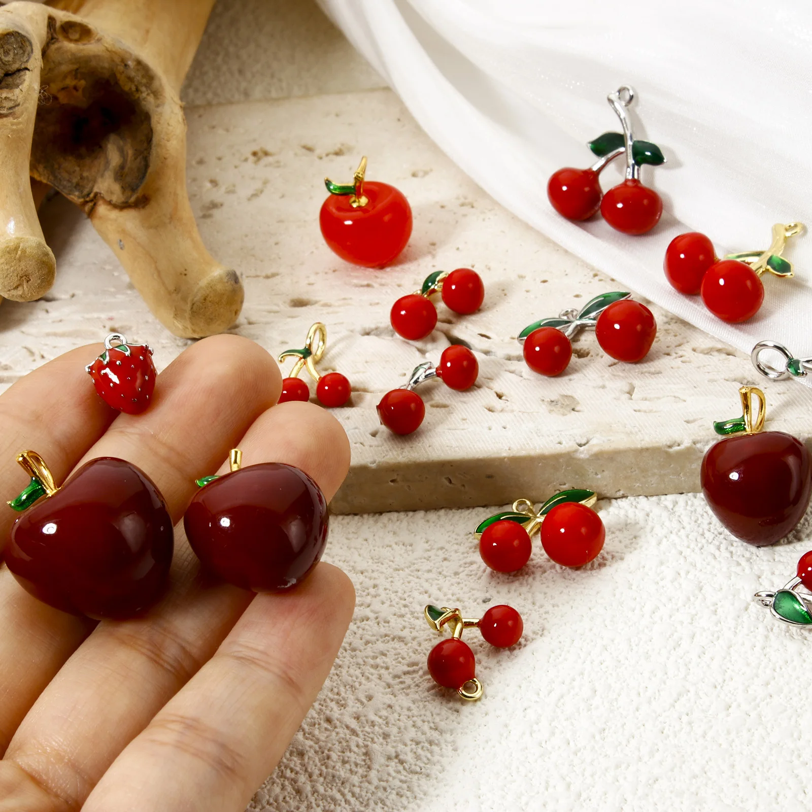 1 Piece Brass 3D Charms Red Fruit Enamel Cherry Strawberry Pendants For DIY Necklace Bracelet Jewelry Making Findings