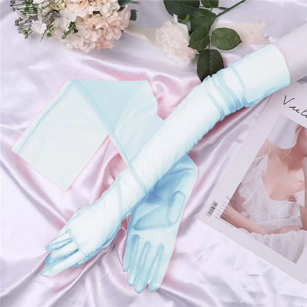 1Pair Ultra Thin Sheer Tulle Sexy Gloves Elbow Long Gloves DIY Photo Shooting Accessory Five Fingers Mitts for Fashion Women