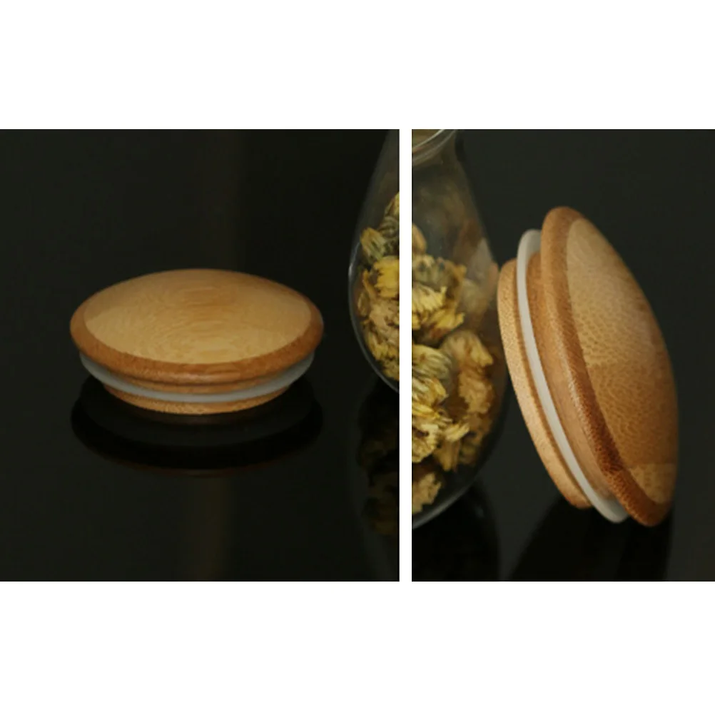 

Mushroom Storage Jar Containers for Food Kitchen Canisters Airtight Glass Spice Jars Wooden Grain with Lid
