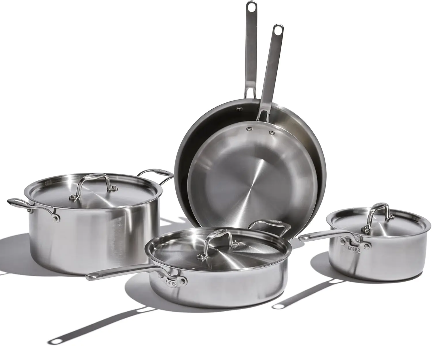 2Heritage Steel X Eater 8 Piece Core Set | Made In Usa | 5 Ply Fully Clad Stainless Steel Cookware Set | Stay Cool Handle Design