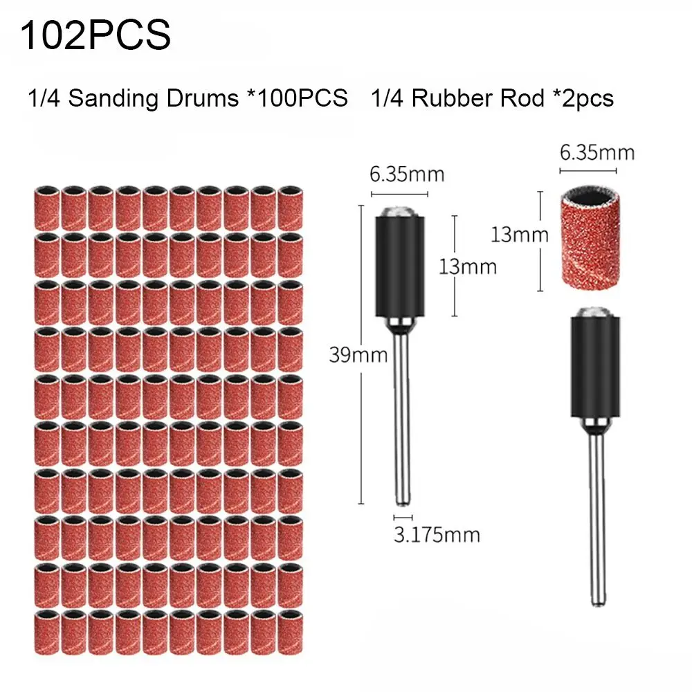 102/132PCS For Metal Polishing Derusting Sand Mandrels Emery Paper Rotary Abrasive Tools Grinding Band Sanding Drums Kit