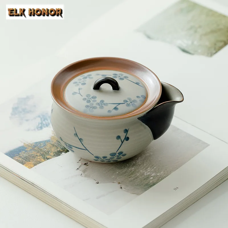 190ml Pure Hand-painted Plum Blossom Teapot Zen Matte Glaze Treasure Bottle Grab Pot Tea Maker Kettle Tea Ceremony Ornament Gift