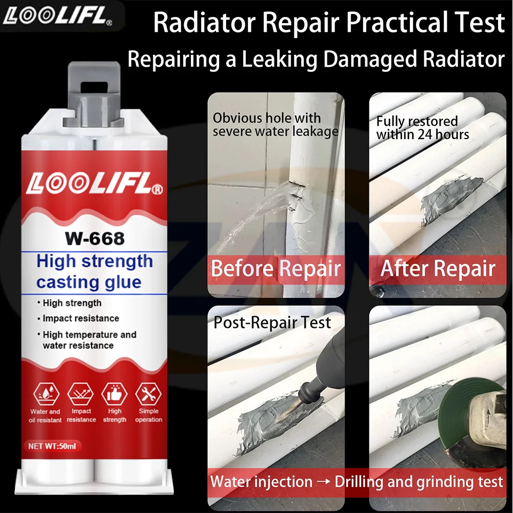 Loolifl W‑668 High Strength Casting Glue Stronger Than Welding Heavy‑Duty Metal Repair Ab Glue High Temp Waterproof Adhesive