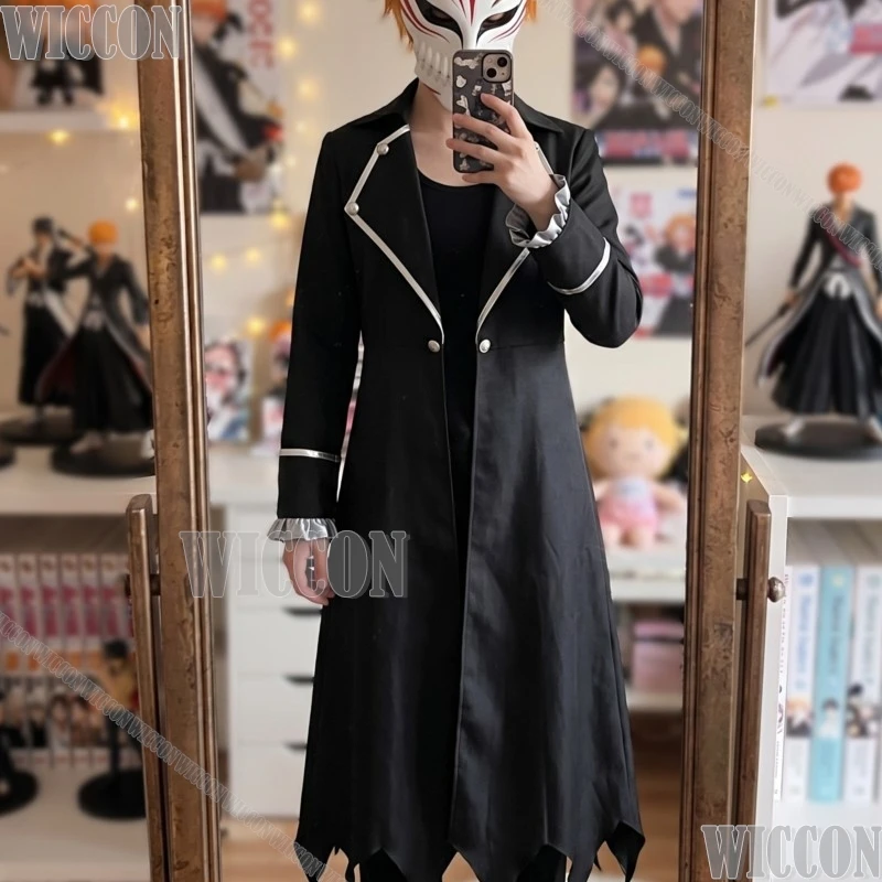 Bleachh Kurosaki Ichigo Cosplay Coat Trench Black Long Cloak Halloween Mask Wig Uniform Anime Manga Festival Fancy Comic Con