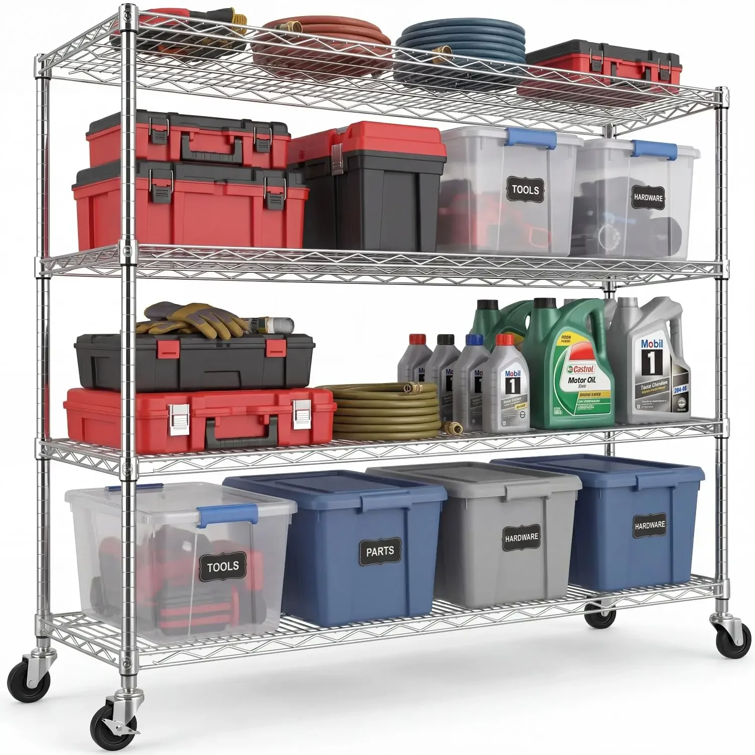 4-Tier Wire Shelving 55.5x24x76in 2400lbs NSF Heavy Duty Adjustable Metal Rack on Wheels for Garage Kitchen Warehouse, Custom