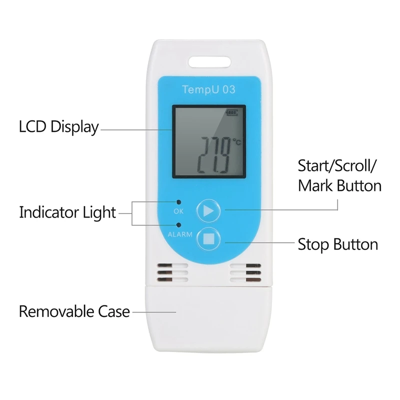 TempU 03 Portable USB Temperature Humidity Data Logger Reusable RH TEMP Datalogger Digital High Precision Thermometer Hygrometer