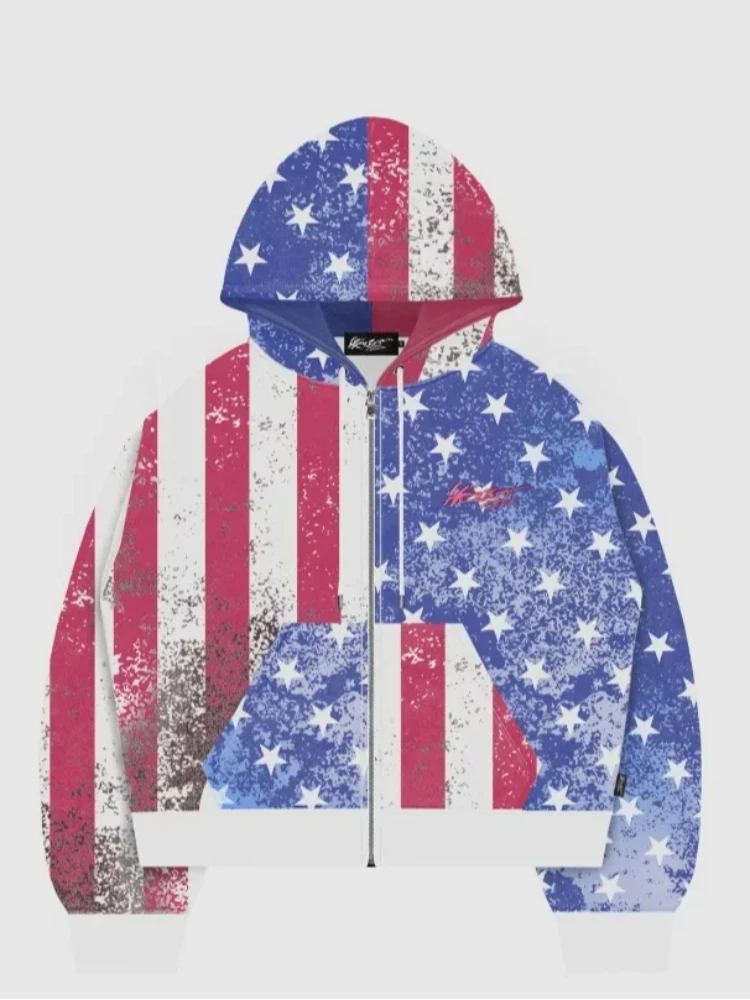 

Уличная одежда в стиле готического панка, универсальные толстовки, американская ретро Harajuku, эстетика, толстовка с капюшоном, флаг, пара, градиент, модная свободная толстовка