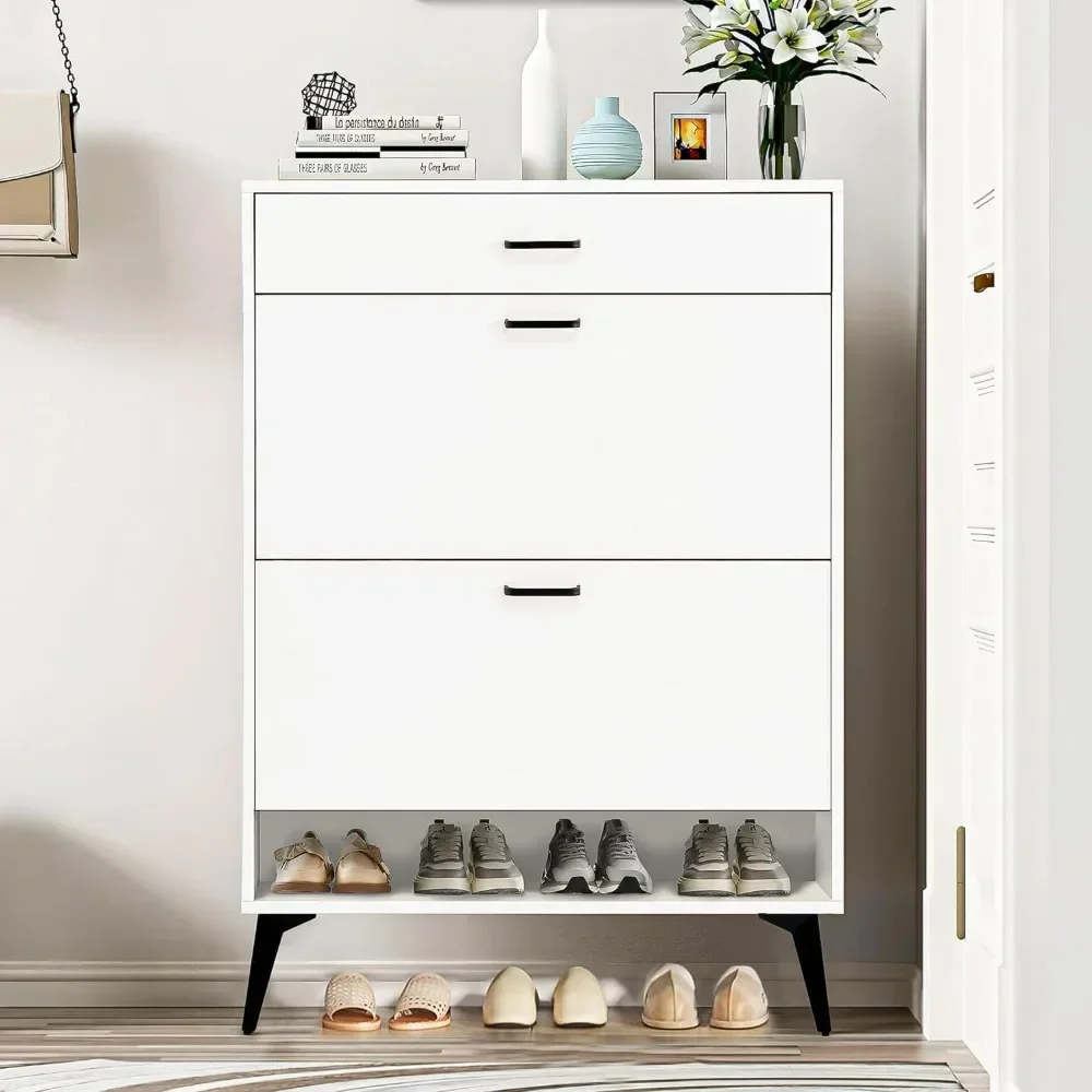 

Shoe Cabinet for Entryway,Slim Hidden Shoe Storage Cabinet with 2 Flip Drawers, Narrow Shoe Rack Organizer Cabinet