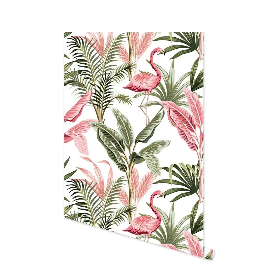Nordic Pink Flamingo Wallpaper Green Palm Leaf Tropical Peel and Stick Contact Paper Removable Vinyl Self Adhesive Wallpaper