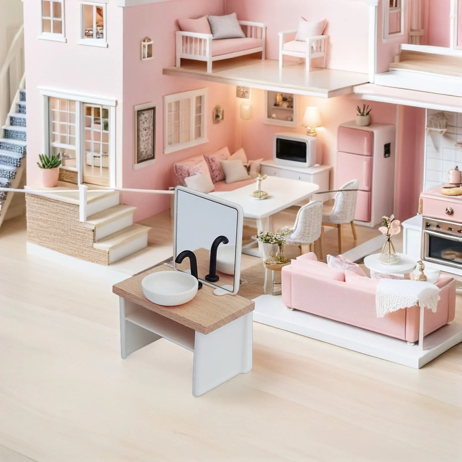 

Набор миниатюрных аксессуаров для ванной комнаты 1:12 для кукольного домика: устойчивая пластиковая/деревянная мини-раковина, унитаз, душевая кабина для творческих игр