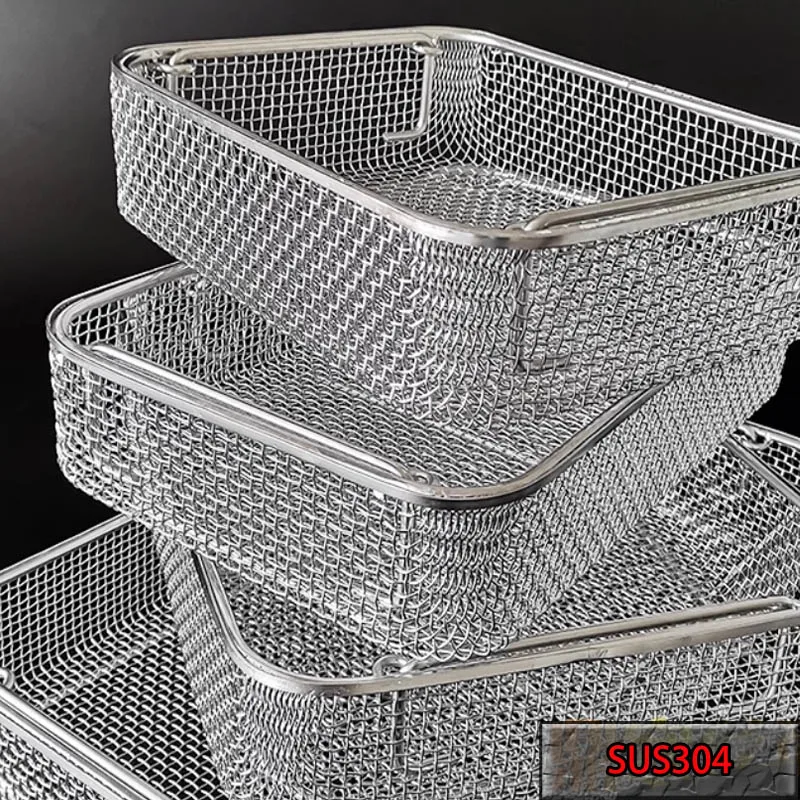 Durable stamping forming SUS304 wire mesh disinfection sterilization cleaning Storage basket with reinforcing wire at the bottom
